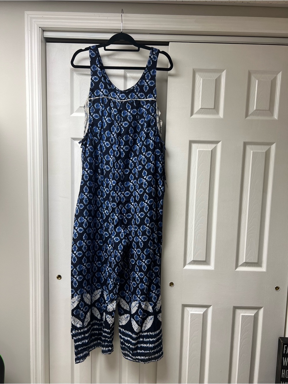 Anthropologie Navy and White Printed Sleeveless Jumpsuit
